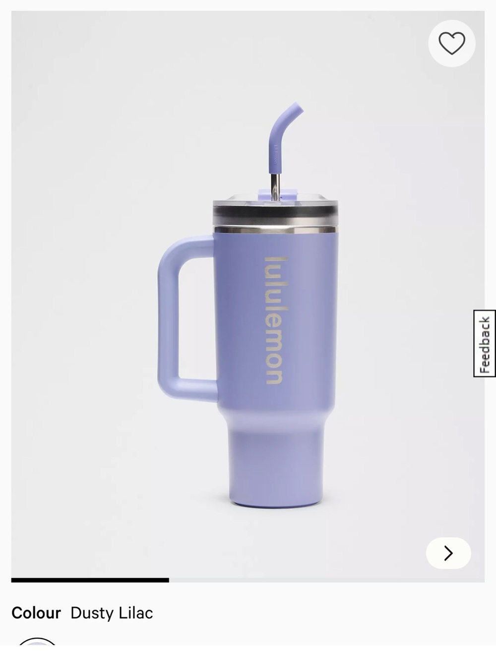Never used Lululemon dusty lilac insulated travel mug with handle and straw